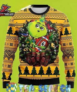 Green Bay Packers Cute Grinch Football Wreath Christmas Fan Gift Ugly Sweater