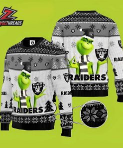 Las Vegas Raiders Grinch Silver Black NFL Football Christmas Fan Gift Ugly Sweater