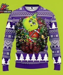 Minnesota Vikings Cute Grinch Football Wreath Purple NFL Christmas Fan Gift Ugly Sweater