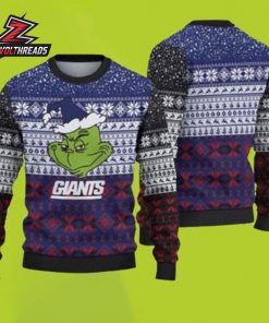 New York Giants Grinch Santa Hat Blue Red NFL Football Christmas Fan Gift Ugly Sweater