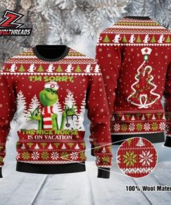 Nurse Grinch Nice Nurse On Vacation Red Knitting Christmas Gift Ugly Sweater