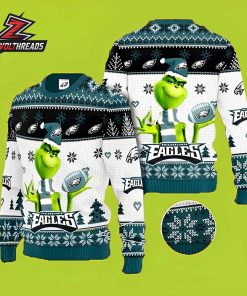 Philadelphia Eagles Grinch Football Midnight Green NFL Christmas Fan Gift Ugly Sweater